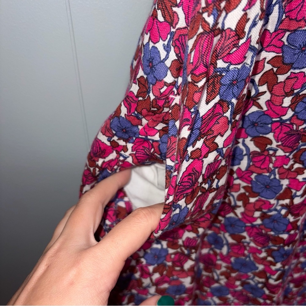 J. Crew Afternoon Puff Sleeve Short Sleeve Linen Dress in Berry Floral Medium - Picture 6 of 9